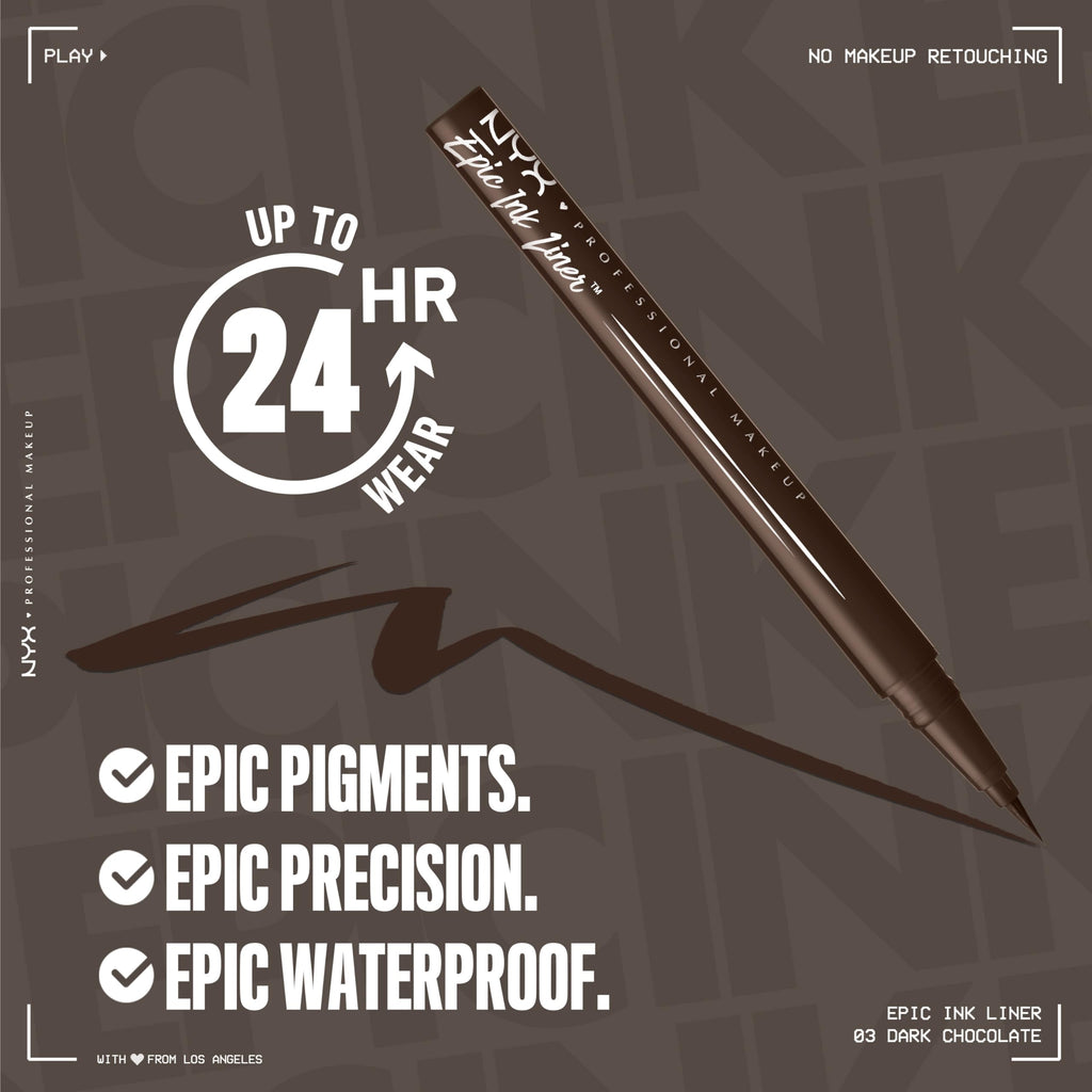 NYX PROFESSIONAL MAKEUP Epic Ink Liner, Waterproof Liquid Eyeliner - Black, Vegan Formula