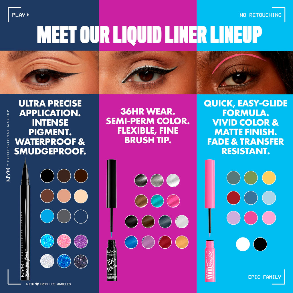 NYX PROFESSIONAL MAKEUP Epic Ink Liner, Waterproof Liquid Eyeliner - Black, Vegan Formula