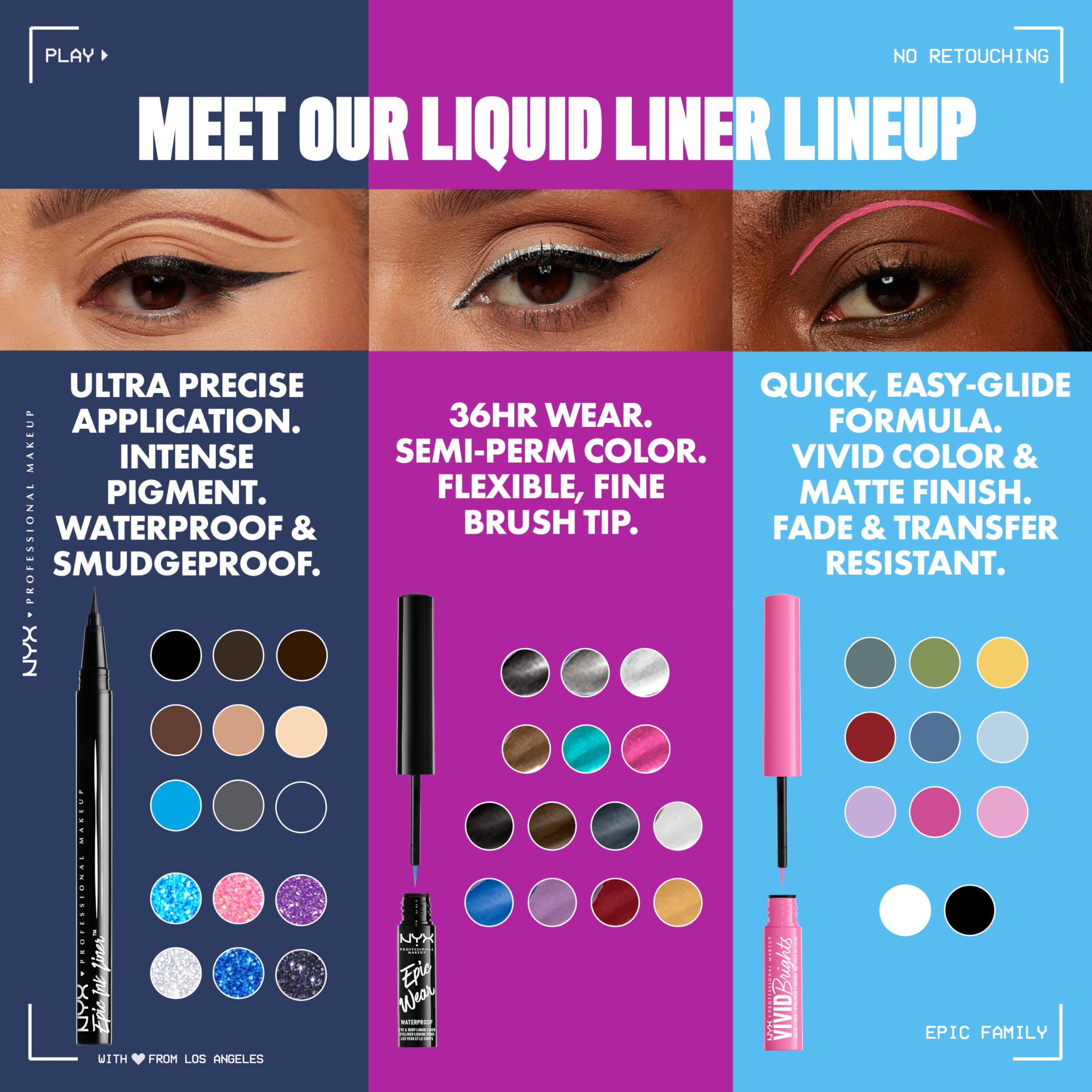 NYX PROFESSIONAL MAKEUP Epic Ink Liner, Waterproof Liquid Eyeliner - Black, Vegan Formula