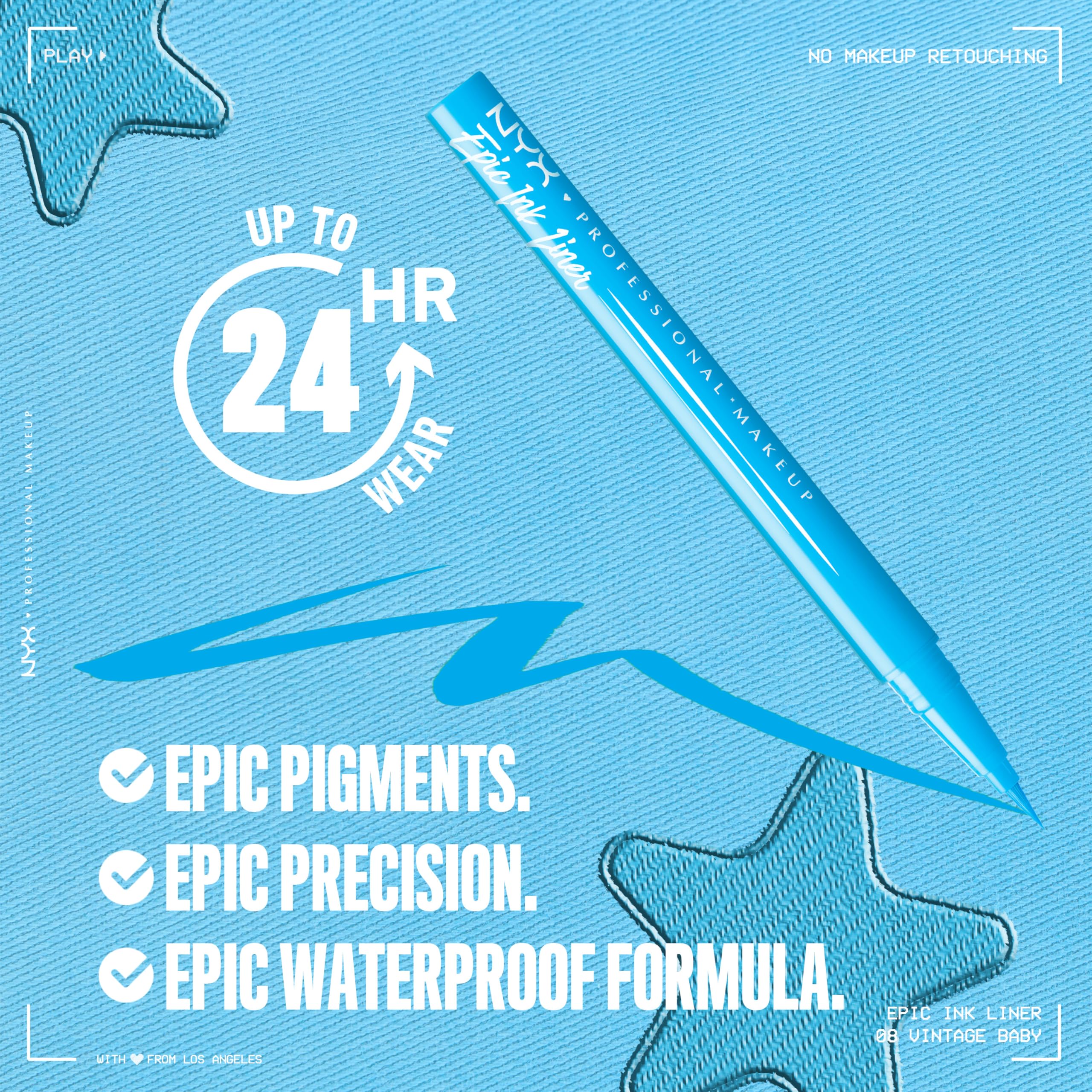 NYX PROFESSIONAL MAKEUP Epic Ink Liner, Waterproof Liquid Eyeliner - Black, Vegan Formula